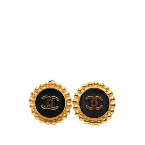 Chanel CC Logo Gold Black Plated Earrings